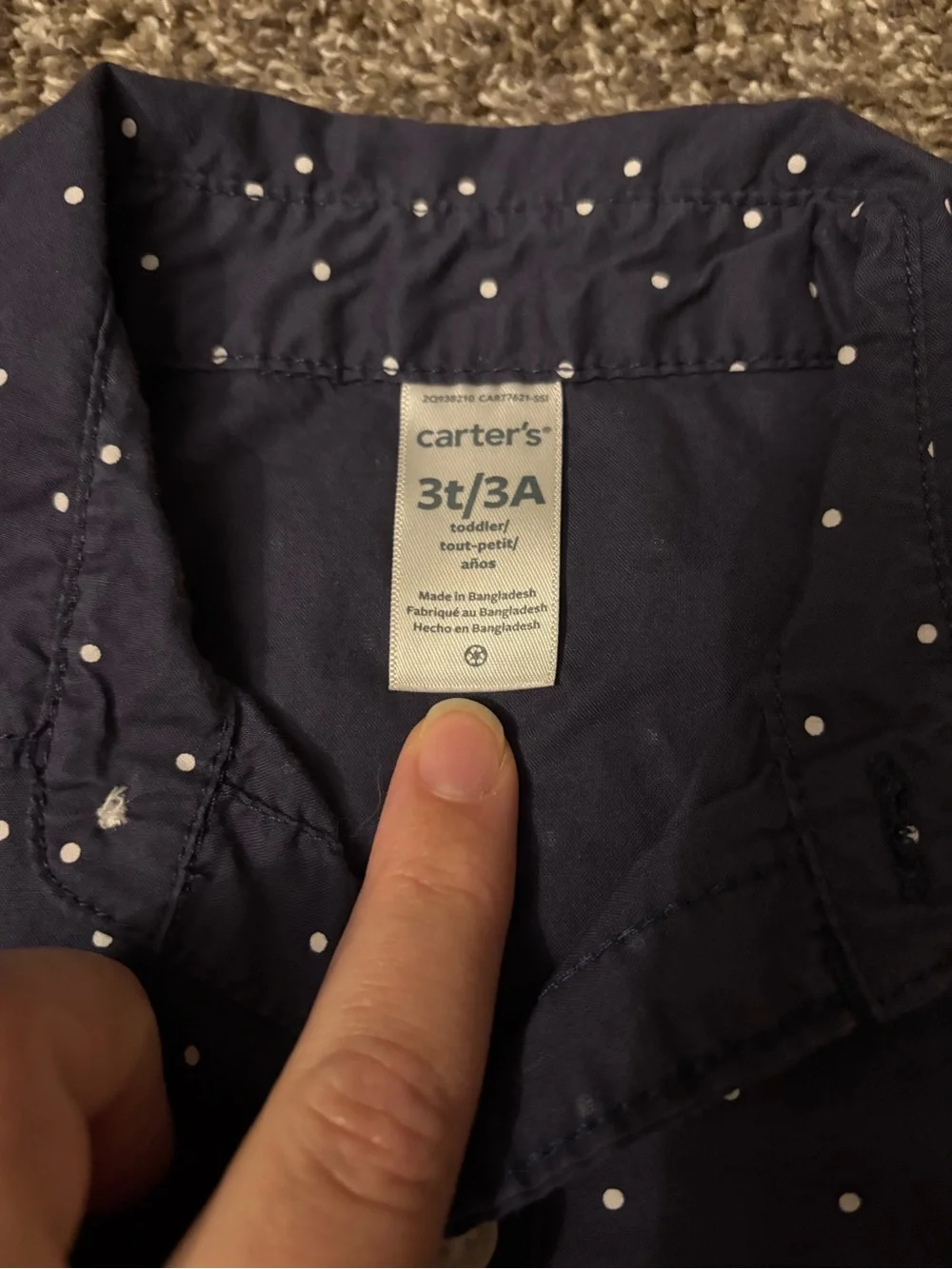 Carter's Navy Blue Short Sleeve Button-Down Shirt with White Polka Dots